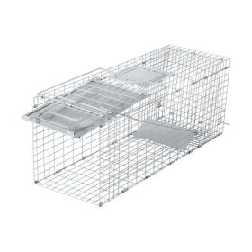 32" Live Animal Cage Trap, Heavy Duty Folding Raccoon Trap, Humane Cat Trap with Handle, Silver