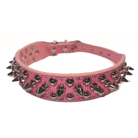 Spiked Studded Leather Dog Collar Rivets Pet Small Large Cat Pit Bull Adjustable (Color: Pink Sparkle, size: XXS)