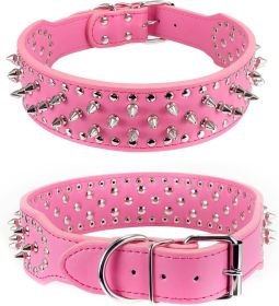 Spiked Studded Leather Dog Collar Rivets Pet Small Large Cat Pit Bull Adjustable (Color: Rose, size: XXS)